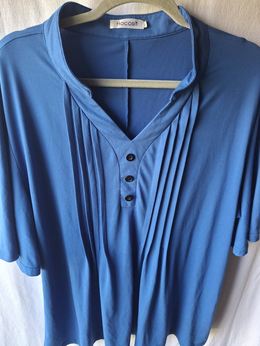 Blue Pleated V-Neck Tunic Top